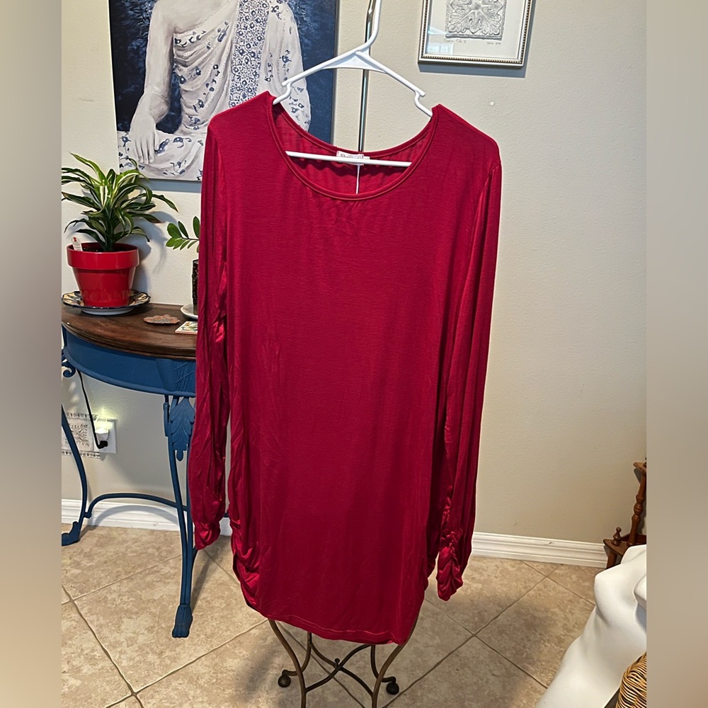 NWT Red Sherosa Ruched Mini Dress / Long Sleeve Top XL